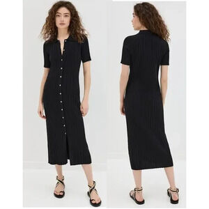 Alex Mill Alice Short Sleeve Ribbed Knit Midi Sweater Dress Black Women's Size M